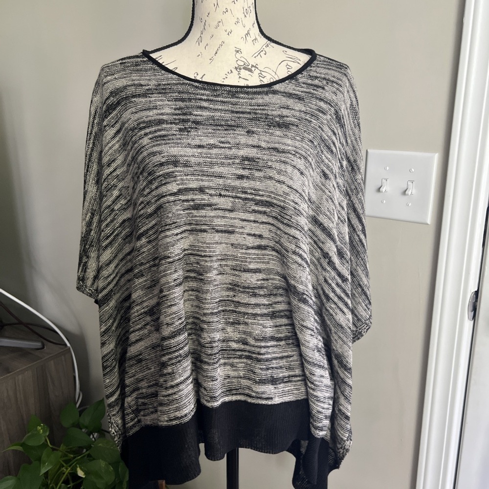 Eileen‎ Fisher Organic Linen Poncho One Size OS Black Multicolor Lightweight